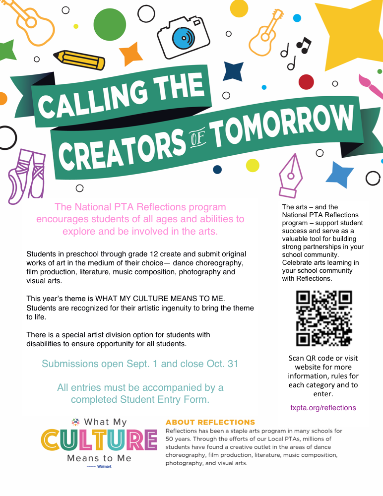 PTA Reflections contest flyer (English) — What My Culture Means to Me